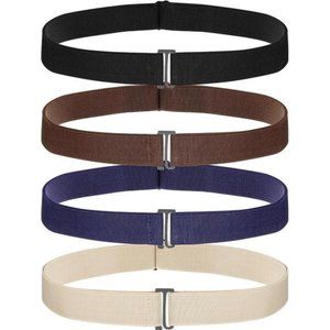 4 Pack Women No Show Invisible Belt Elastic Stretch Waist Belt with Flat Buckle